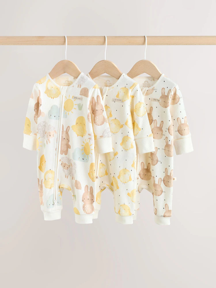 Yellow Spring Character Two Way Zip Baby Sleepsuits 3 Pack (0mths-3yrs)