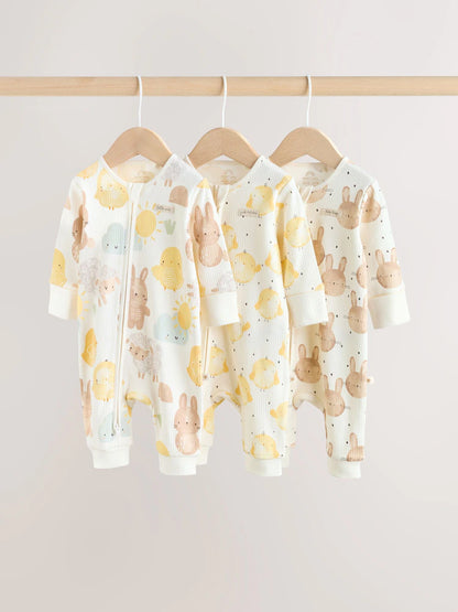 Yellow Spring Character Two Way Zip Baby Sleepsuits 3 Pack (0mths-3yrs)