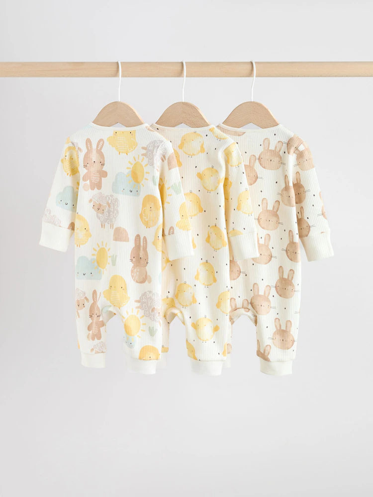 Yellow Spring Character Two Way Zip Baby Sleepsuits 3 Pack (0mths-3yrs)
