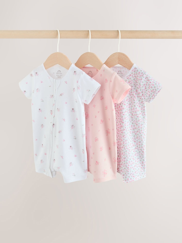 Pink Two Way Zip Baby Rompers 3 Pack (0mths-3yrs) - 12-18 Months (80-86cm)
