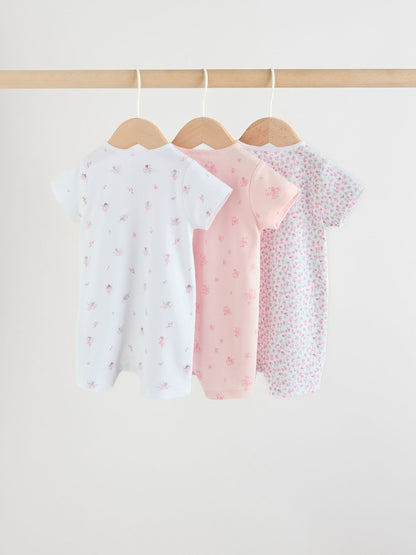 Pink Two Way Zip Baby Rompers 3 Pack (0mths-3yrs)
