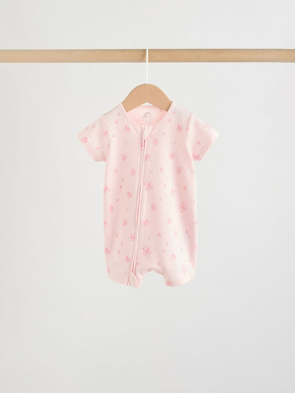 Pink Two Way Zip Baby Rompers 3 Pack (0mths-3yrs)