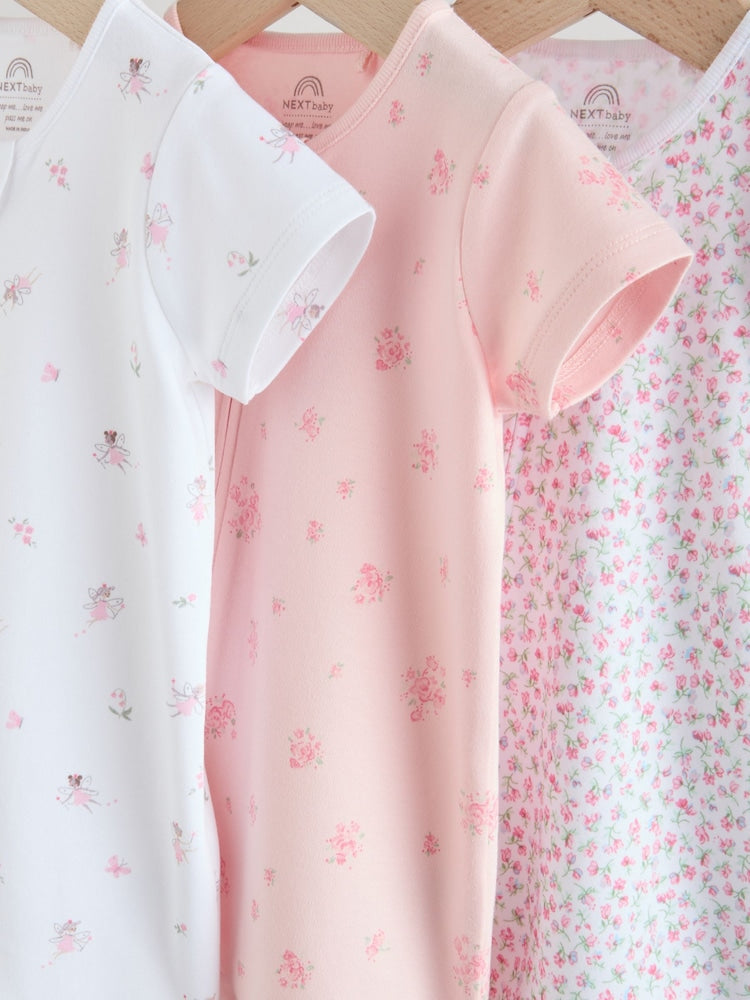 Pink Two Way Zip Baby Rompers 3 Pack (0mths-3yrs)