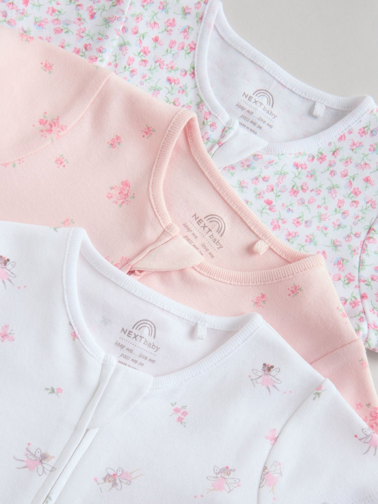 Pink Two Way Zip Baby Rompers 3 Pack (0mths-3yrs)