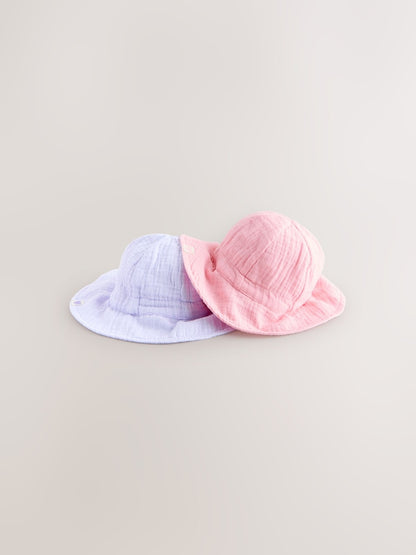 Pink/Purple Crinkle 2 Pack Baby Bucket Hat - Up To 3 Months (50 - 62cm)