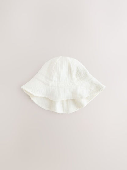 Ecru Woven Crinkle Baby Bucket Hat - Size 50cm (First Size)