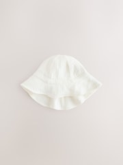 Ecru Woven Crinkle Baby Bucket Hat - Size 50cm (First Size)
