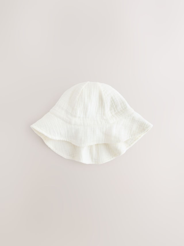 Ecru Woven Crinkle Baby Bucket Hat - Size 50cm (First Size)