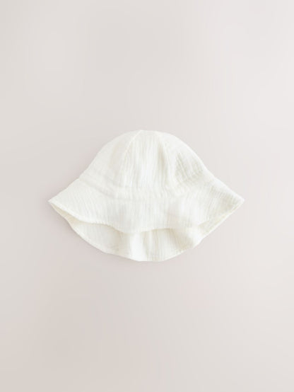Ecru Woven Crinkle Baby Bucket Hat - Size 50cm (First Size)