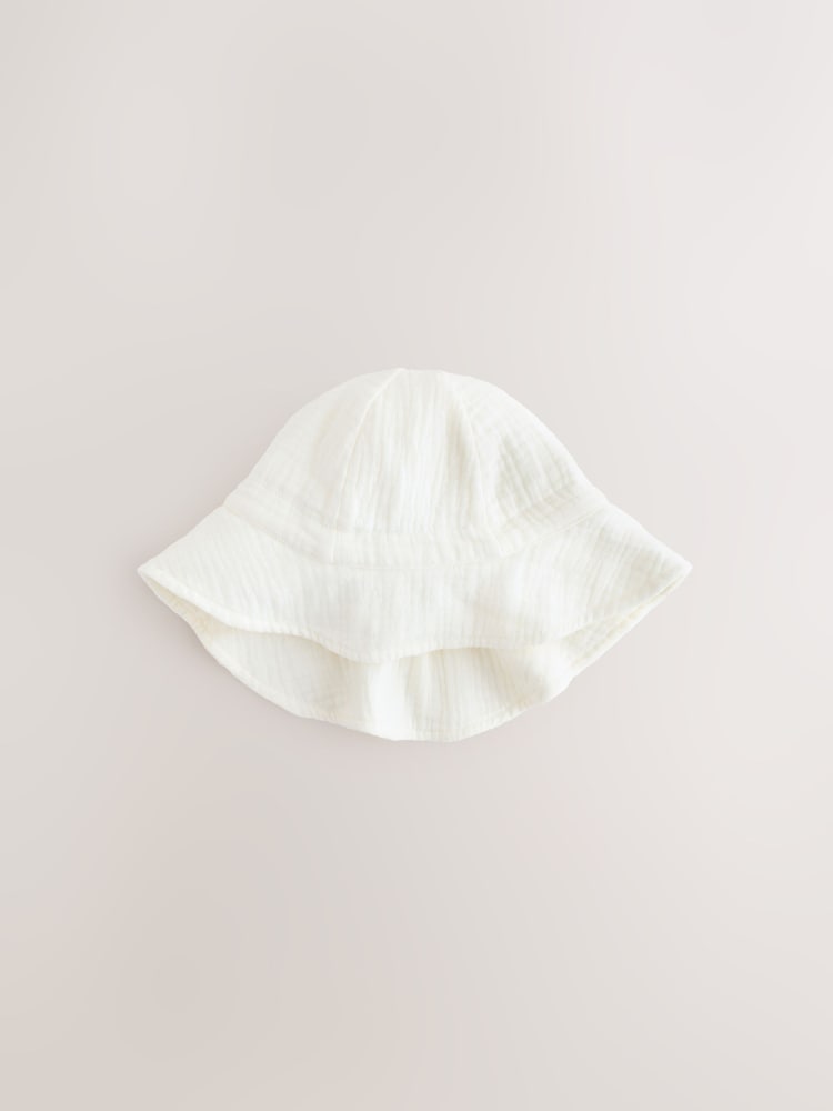 Ecru Woven Crinkle Baby Bucket Hat - Size 50cm (First Size)