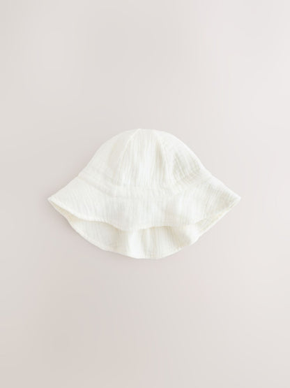Ecru Woven Crinkle Baby Bucket Hat - Size 50cm (First Size)