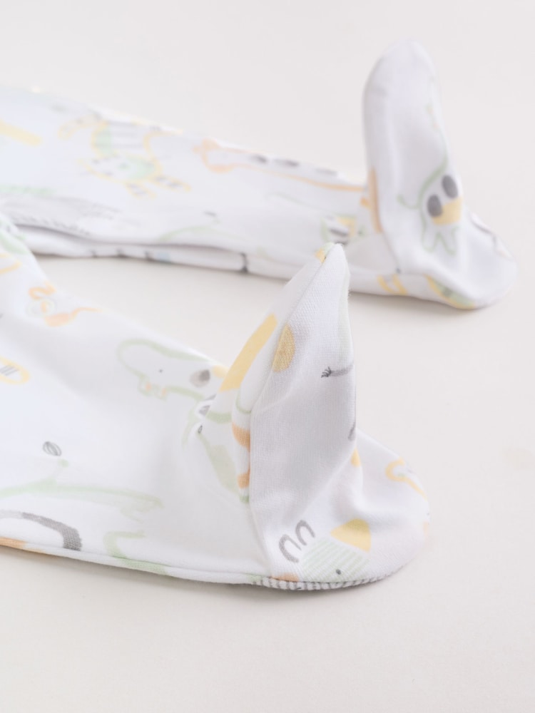 White Safari Baby Sleepsuits 3 Pack