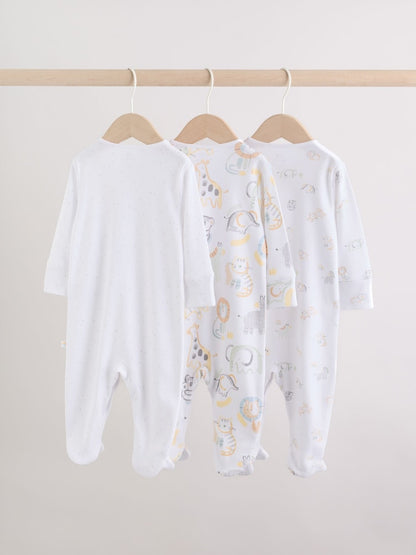 White Safari Baby Sleepsuits 3 Pack