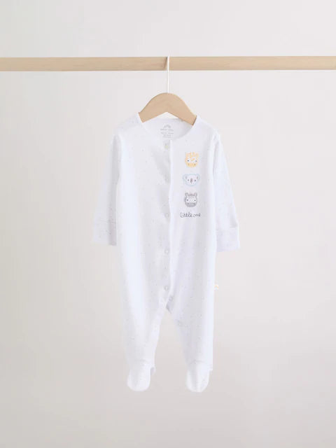 White Safari Baby Sleepsuits 3 Pack