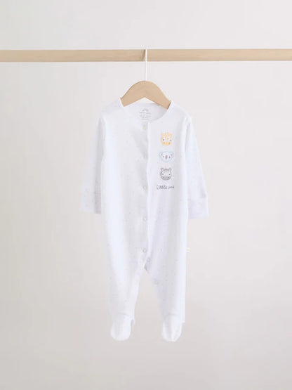 White Safari Baby Sleepsuits 3 Pack