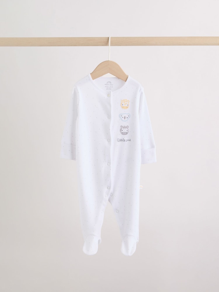 White Safari Baby Sleepsuits 3 Pack