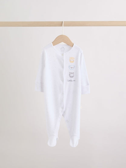 White Safari Baby Sleepsuits 3 Pack