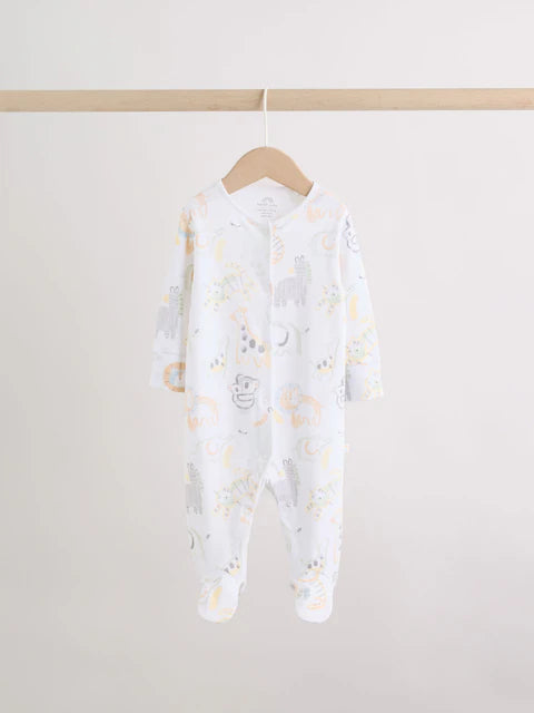 White Safari Baby Sleepsuits 3 Pack