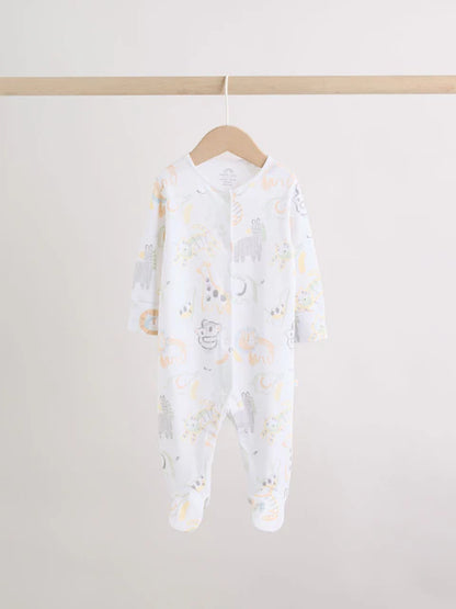 White Safari Baby Sleepsuits 3 Pack