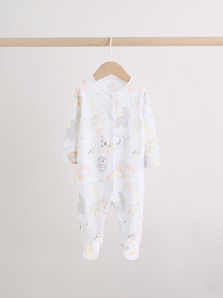 White Safari Baby Sleepsuits 3 Pack