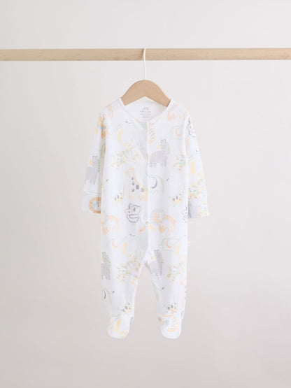 White Safari Baby Sleepsuits 3 Pack