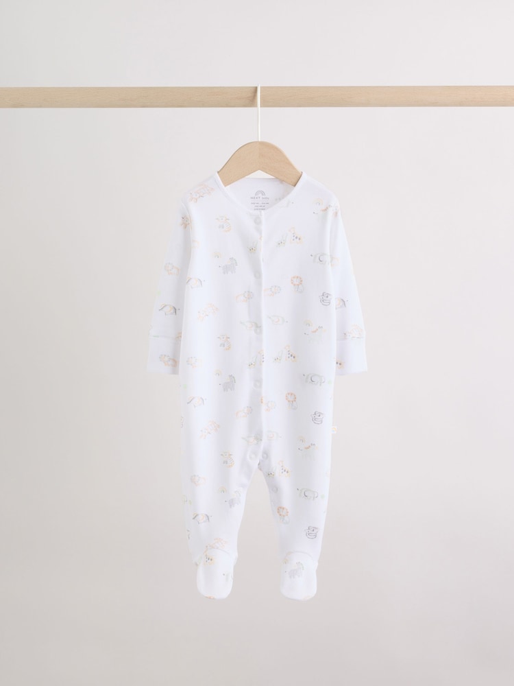 White Safari Baby Sleepsuits 3 Pack