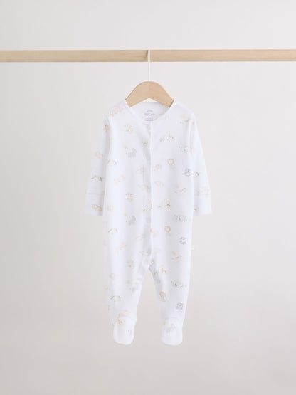 White Safari Baby Sleepsuits 3 Pack