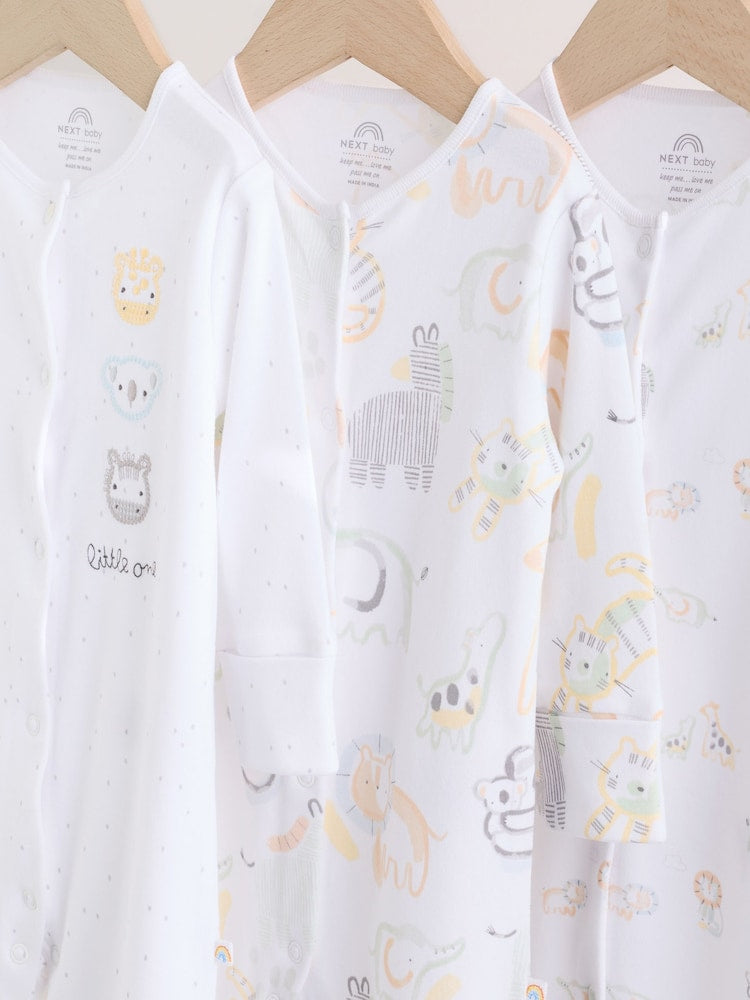 White Safari Baby Sleepsuits 3 Pack