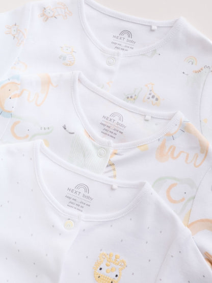 White Safari Baby Sleepsuits 3 Pack