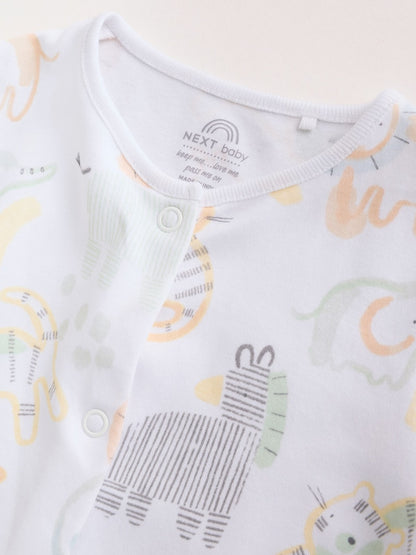 White Safari Baby Sleepsuits 3 Pack