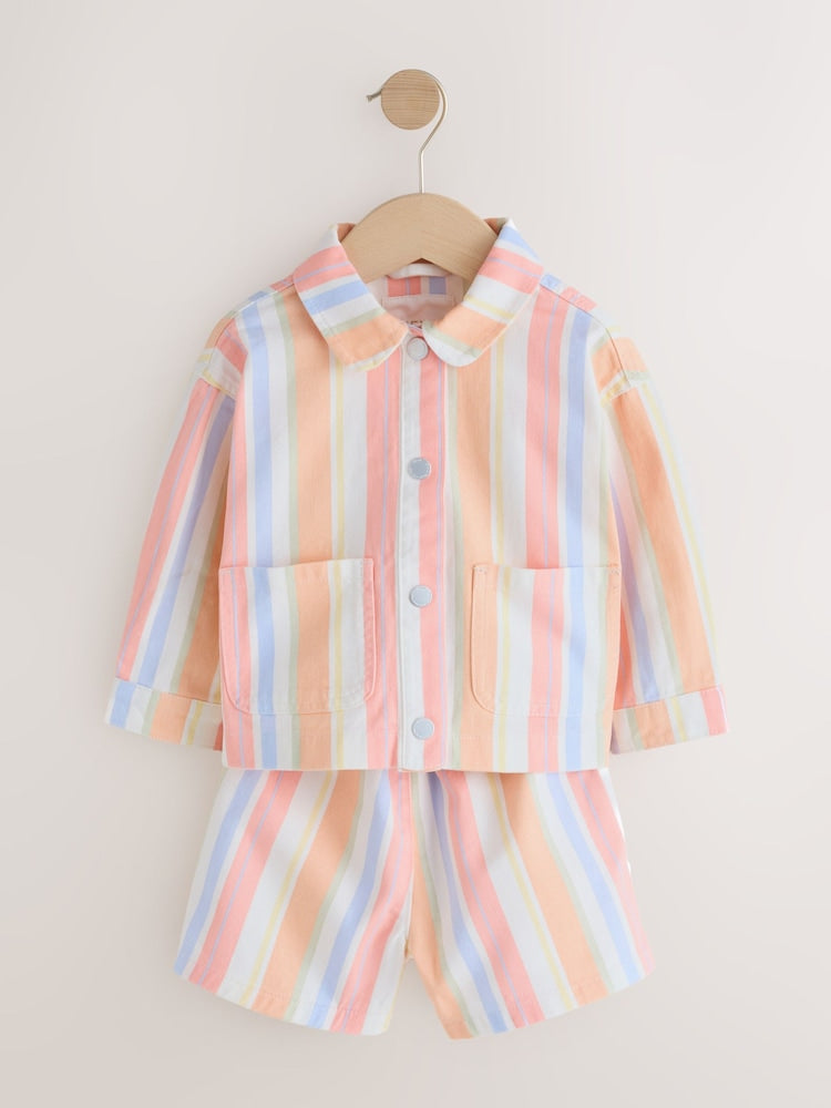 Multi Stripe Printed Jacket And Shorts Set (3mths-7yrs)