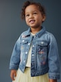 Mid Blue Denim Unicorn Embroidered Western Jacket (3mths-7yrs) - Size 3-6 Months (62-68cm)