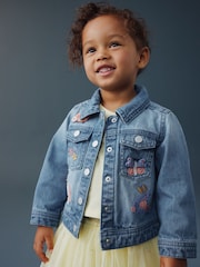 Mid Blue Denim Unicorn Embroidered Western Jacket (3mths-7yrs) - Size 3-6 Months (62-68cm)