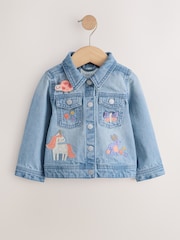 Mid Blue Denim Unicorn Embroidered Western Jacket (3mths-7yrs) - Size 3-6 Months (62-68cm)