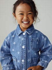 Dark Wash Star Jaquard Denim Jacket (3mths-7yrs) - Size 3-6 Months (62-68cm)