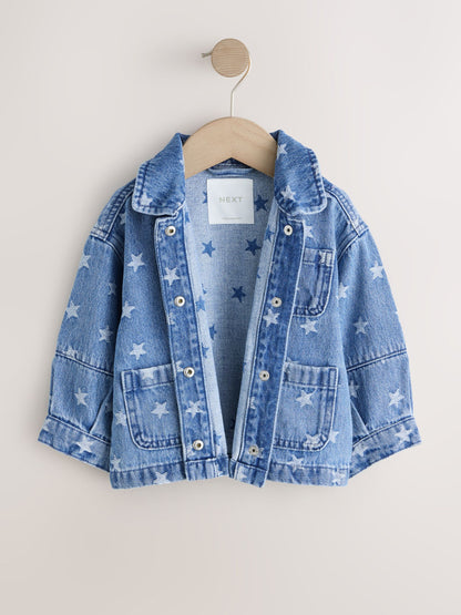 Dark Wash Star Jaquard Denim Jacket (3mths-7yrs) - Size 3-6 Months (62-68cm)