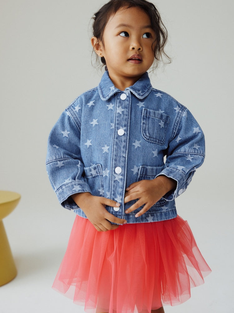 Dark Wash Star Jaquard Denim Jacket (3mths-7yrs) - Dark Wash Star Jaquard Denim / 12-18 Months (80-86cm)