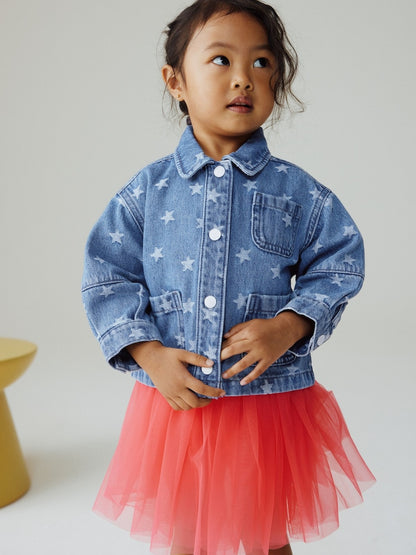 Dark Wash Star Jaquard Denim Jacket (3mths-7yrs) - Dark Wash Star Jaquard Denim / 12-18 Months (80-86cm)