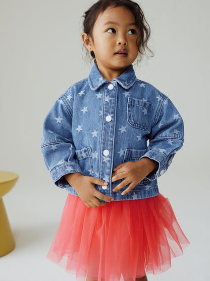 Dark Wash Star Jaquard Denim Jacket (3mths-7yrs) - Size 3-6 Months (62-68cm) - Default 1