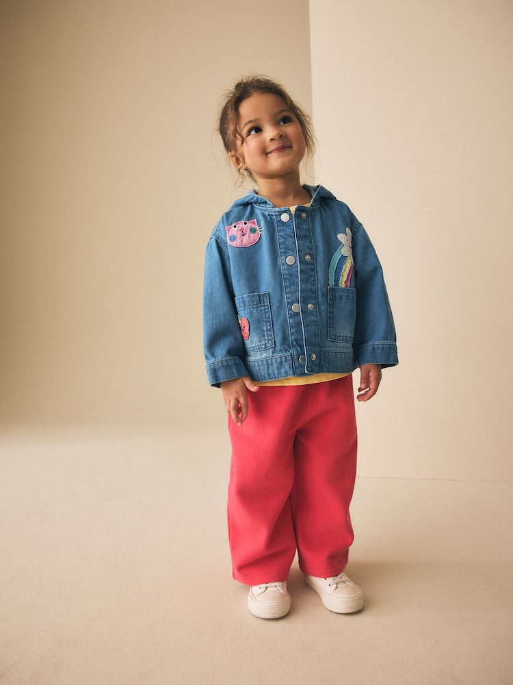 Mid Blue Embroidered Character Denim Jacket (3mths-7yrs) - Mid Blue Embroidered Character Denim / 12-18 Months (80-86cm)