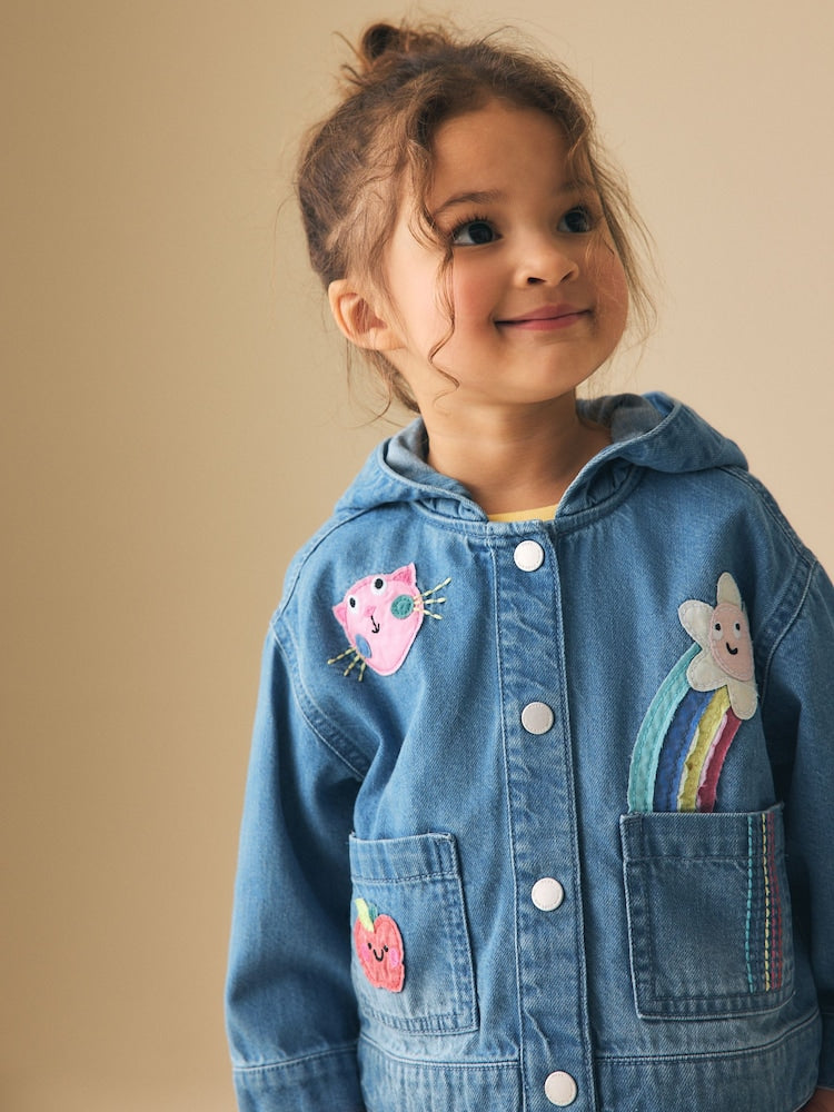 Mid Blue Embroidered Character Denim Jacket (3mths-7yrs)