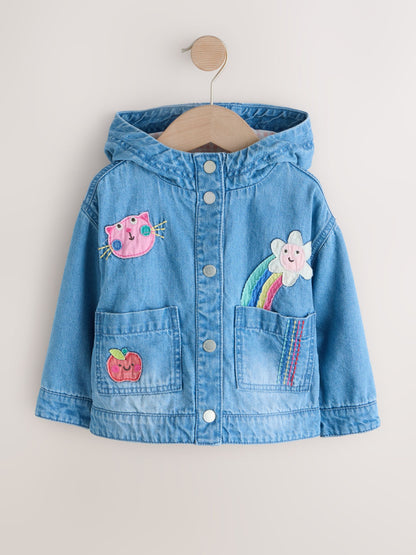 Mid Blue Embroidered Character Denim Jacket (3mths-7yrs) - Size 3-6 Months (62-68cm)