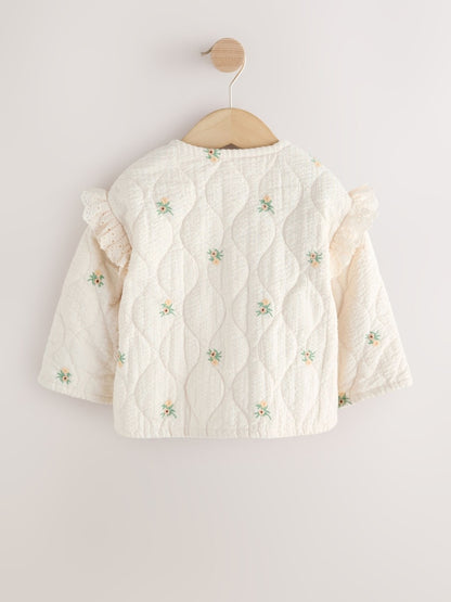 Cream Embroidered Quilted Jacket (3mths-7yrs) - Size 3-6 Months (62-68cm)