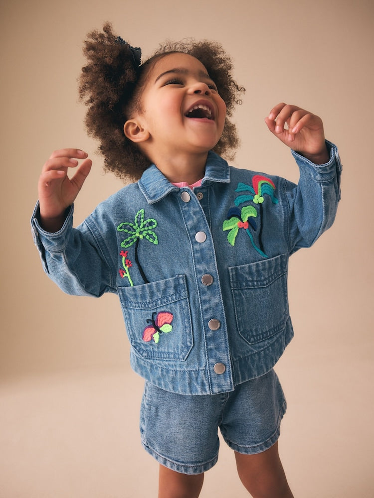Tropical Embroidery Denim Jacket (3mths-7yrs) - Tropical Embroidery / 12-18 Months (80-86cm)