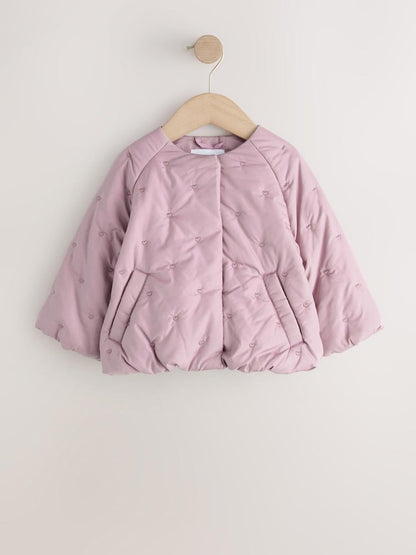 Lilac Heart Embroidered Shower Resistant Bubble Hem Coat (3mths-7yrs) - Size 3-6 Months (62-68cm)