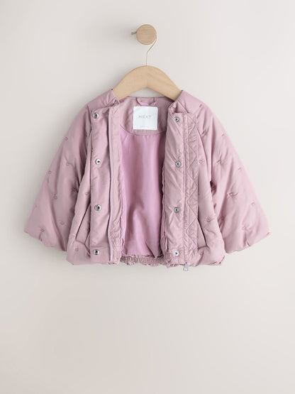Lilac Heart Embroidered Shower Resistant Bubble Hem Coat (3mths-7yrs) - Size 3-6 Months (62-68cm)