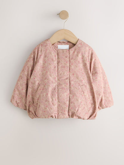 Pink Ditsy Floral Shower Resistant Bubble Hem Coat (3mths-7yrs) - Size 3-6 Months (62-68cm)