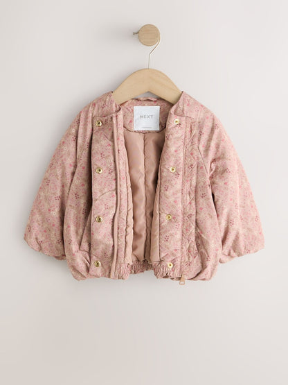 Pink Ditsy Floral Shower Resistant Bubble Hem Coat (3mths-7yrs) - Size 3-6 Months (62-68cm)