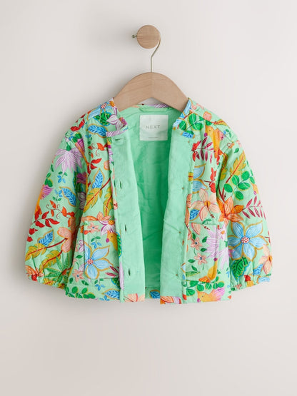 Green Floral Printed Quilted Jacket (3mths-7yrs) - Size 3-6 Months (62-68cm)