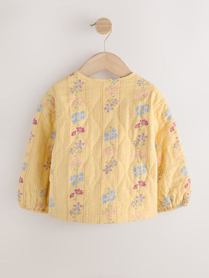 Yellow Flowers Printed Quilted Jacket (3mths-7yrs) - Size 3-6 Months (62-68cm)